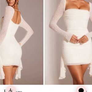 Oh POLLY Ferrara Elegant Cream Long Sleeve Dress